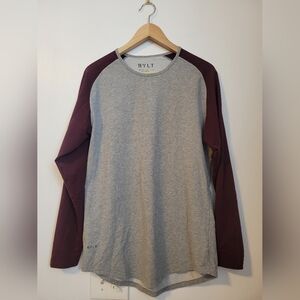 BYLT Drop Cut Long Sleeve Baseball Lux Shirt Mens Medium Gray Crewneck